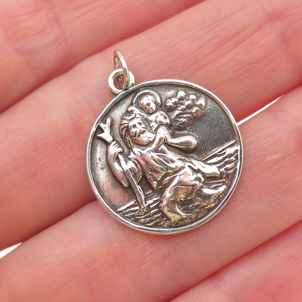 Hayward 925 Sterling Silver Antique Art Deco St. Christopher Charm Pendant